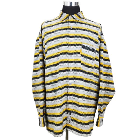 Entrig Yellow Black Stripe Polyester Long Sleeve Button-Up Mens XXL Shirt - Picture 1 of 6